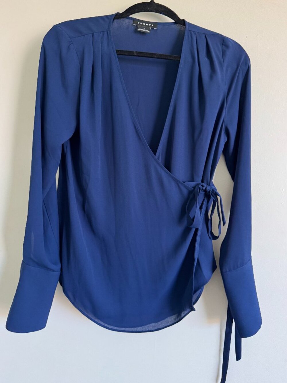 Trouvé Navy Wrap Front Tie Sleeve Blouse Size S
